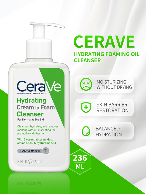  CeraVe 泡沫洁面乳，236毫升，温和氨基酸洁面乳