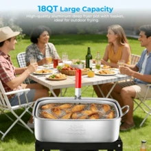 18QT Aluminum Deep Fryer Pot With Basket, Outdoor Fish Fryer Pot With Easy Grip Handle - Lightweight & Durable Rectangular Outdoor Fryer For Frying Fish, French Fries, Chicken Wing - Silver - View 2