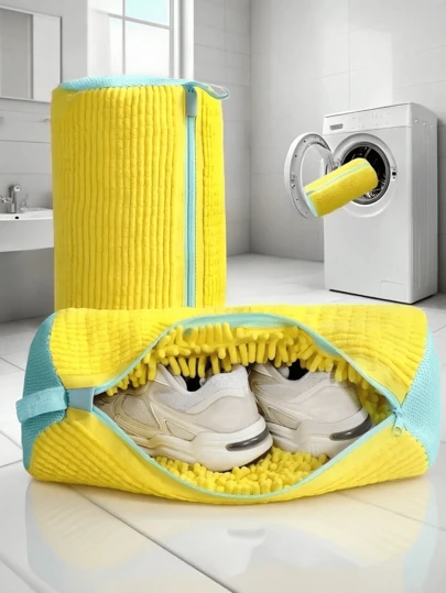 2 Packs Washing Machine Shoe Bags For All Shoe Types - Yellow With Blue Zipper, Protective Laundry Bags With Rich Fleece Inside, Perfect For Sneakers And Casual Shoes, Laundry Bags, Laundry Bags Holiday Essentials Holiday Travel Travel Essentials Travel Bag Travel Accessories Graduation Travel Organizer Drawstring Shoes Pouch Shoes Cover Portable Dust-Proof For Men For Women Packing Cubes Cruise Essentials Vacation Essentials