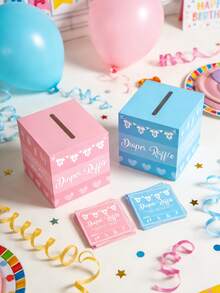 一套51件的婴儿尿布抽奖游戏盒，包含尿布抽奖券盒和婴儿礼物留言盒，适合婴儿生日派对 - 彩色 - 查看 7