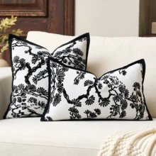 1 Stück Luxus Dekorative Kissenbezug, Chenille Textur Grüne Pflanze Abstrakt Blatt Quadratisch Sofa Kissenbezug, Geeignet für Sofa, Wohnzimmer, Schlafzimmer, Bauernhaus, auch als Geschenk, Ganzjährig - Schwarz und Weiss - Übersicht 2