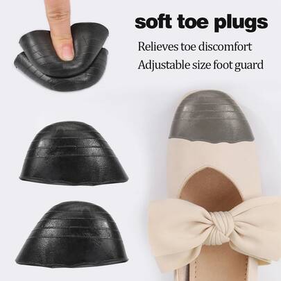 QKC 1 Pair PU High Heel Toe Plug Shoe Insert Big Shoes Toe Front Filler Cushion Pain Relief Protector Shoes Accessories