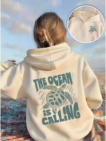 Women's Sweatshirt/Hoodie/Clothes Jacket With Boston Print, Long Sleeves, Comfortable - 卡其色 - 查看 5