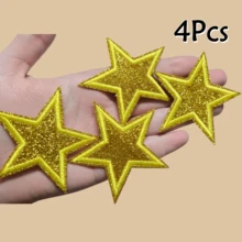 4pcs Shiny Silver Star Embroidered Patches, Iron-On/Sew-On, Suitable For Jackets, T-Shirts, Hats, Backpacks, Jeans, DIY Fashion Apparel Accessories - Multicolor - View 13