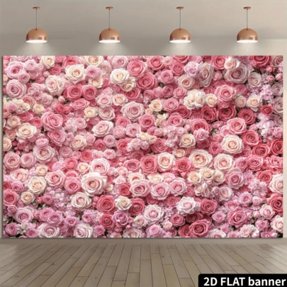 Flower Backdrop For Photography Pink Floral Flowers Girls Birthday Baby Shower Mother's Day Wedding Photo Background Cake Table Decoration Supplies Studio Props Banner