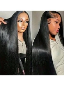 200 Density Brazilian Virgin Hair Wigs Glueless 28 Inch Natural Hairline No Glue Lace Front Wig Human Blended Hair Black Color Lace Front Wig Human Blended Hair Wig 13x4 5x5 13x6 Straight Lace Frontal Wig Hair Pre Plucked With Baby Hair Natural Looking Beginner Friendly - Natural & Black - View 7