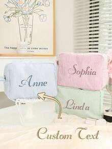 Customizable Personalized Makeup Bag With Name, Custom Makeup Organizer Pouch, Suitable For Portable Toiletries Travel, Bridesmaid Party Gift, Cosmetic Storage Bag, Bridesmaid Gift, Bridal Party Gift, Gift For Her, Custom Toiletry Bag, Makeup Bag, Multi-Functional, Solid Color, Soft, Unique, Her Ideal Gift, Girlfriend, Christmas, Valentine's Day - Multicolor - View 2