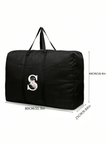 1 túi du lịch gấp gọn, ngăn chứa đồ cực lớn, chống thấm nước và chống ẩm, họa tiết chữ cái đầu cá nhân hóa, túi đựng đồ dùng giường ngủ dung tích lớn, túi xách tay bằng vải không dệt. - màu đen - Xem 9