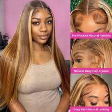 24 Inch Highlight Ombre Lace Front Hair Wigs Glueless Brazilian Virgin Hair Straight Lace Front Wigs Human Blended Hair Pre Plucked 13x4 5X5 13x6 Straight Natural Hairline No Glue 200% Density Closure Lace Front Brazilian Hair Wigs Straight Hair For Women #4/27 Color Natural Looking Beginner Friendly - S4/27 - View 4