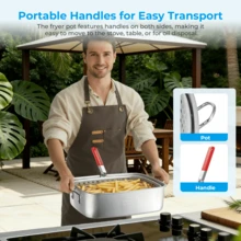 18QT Aluminum Deep Fryer Pot With Basket, Outdoor Fish Fryer Pot With Easy Grip Handle - Lightweight & Durable Rectangular Outdoor Fryer For Frying Fish, French Fries, Chicken Wing - Silver - View 5