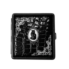 Handmade Creative Vintage Gothic Dark Style Crocodile Texture Black Cat Embossed Cigarette Case, Portable Moisture-Proof Storage Box, Birthday Holiday Gift - Black - View 12