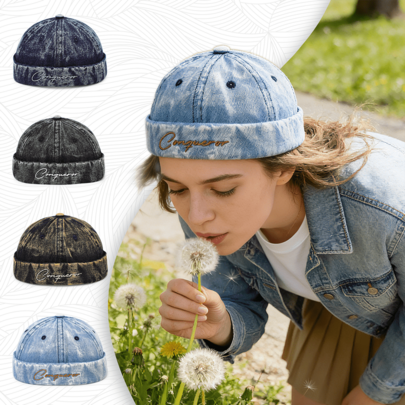 1pc Women's Cool Conqueror Embroidered Docker Cap - Washed Vintage Style, Solid Color, Adjustable Buckle, Spring Casual Outdoor Headwear, Cozy Gifts For Friends