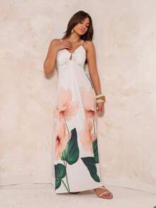 Elegant Floral Print Long Dress Summer 2026 - 白色 - 查看 2