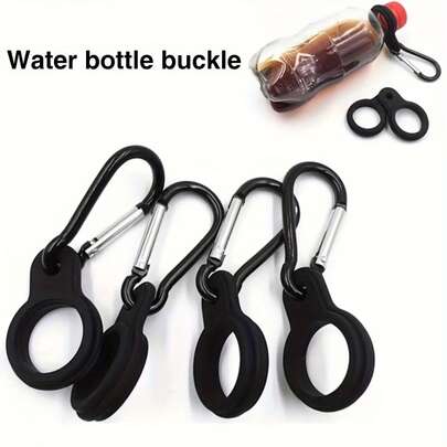 2pcs Outdoor Sports Water Bottle Accessories, Portable Water Bottle Accessories, Beverage Bottle, Backpack Accessories, Combining Climbing Hook And Leisure Cup Holder, Portable For Camping, Travel, Hiking, Running, Outdoor Sports, Sports Events, Convenient And Accessories, Fashionable Black Design, Aluminum Alloy Material