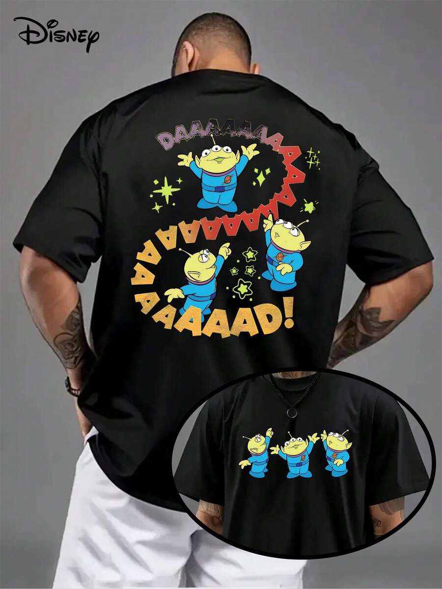 Disney Men's Toy Story Dad T-Shirt-Short Sleeve With Alien Pattern, Breathable T-Shirt Suitable For Father's Day Gift, Birthday Party Dress-Adult Models Around Official Movies. - 黑色 - 查看 1