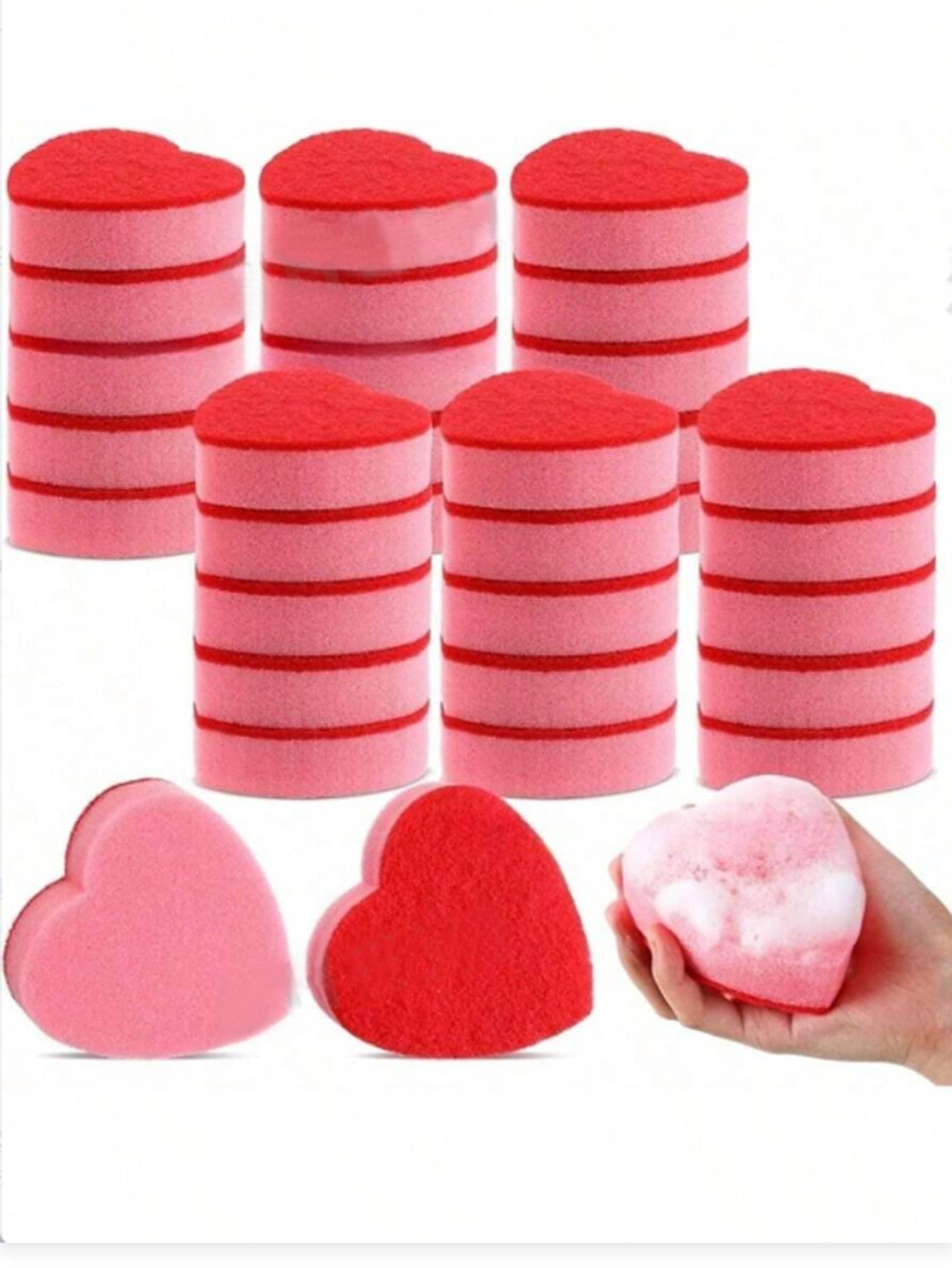 15PCS/6PCS/2PCS/1pc Heart-Shaped Sponge Scrubber For Kitchen Cleaning, Dishwashing, Cup Washing, Pot Scrubbing, Cleaning Sponge, Bathroom Cleaning Sponge, Beautiful Gift For Elders On Holidays. - LOVE - View 1