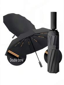 1pc Portable Windproof Double-Canopy Black Umbrella - Valentine's Day Gift: This Is The Perfect Gift For Your Loved One Or Partner, With A Sturdy Structure And Long-Lasting Durability, Ideal For Daily Commuting And Outdoor Activities., Spring Summer Picks, Brides Maid Gifts, Room, Bedroom Decor, Bedroom Decor, Beach, Travel, For Men, For Women, Vacation,Women's Day,Travel Essentials,Wedding Favours,Y2k,Bedroom,Car Accessories Women,Kitchen Decor - Multicolor - View 2