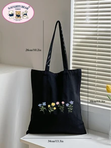 花卉图案购物袋双手柄 PreppySchool 包，返校背包，经典休闲，轻便，便携，适合少女、女大学生，非常适合返校、大学、初中、高中、开学第一天 - 黑色 - 查看 6