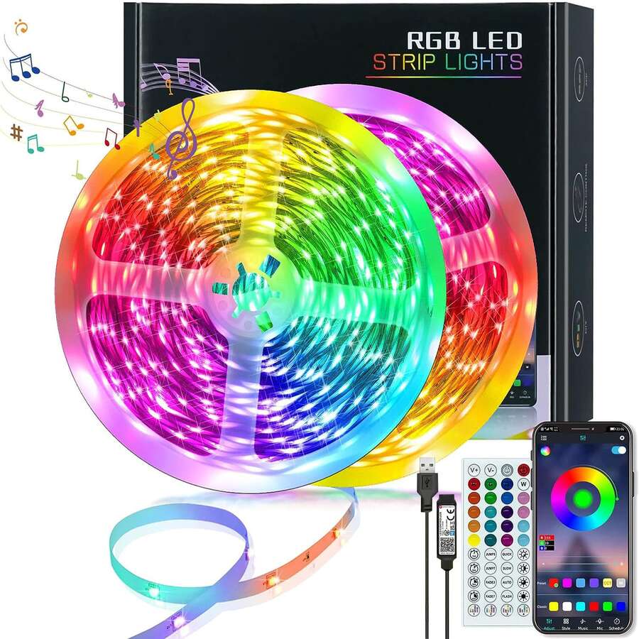 Led Lights For Bedroom 100ft (2 Rolls Of 50ft) Music Sync Color Changing Strip Lights With Remote And App Control RGB Strip, For Room Home Party Decoration - 多色光 - 查看 1
