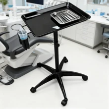 Carro de bandeja para salón con altura ajustable, bandeja rodante de aluminio para tatuajes, con soporte para secador de pelo, ideal para salones de tatuajes, peluquerías y centros de masajes. - Negro - Ver 4