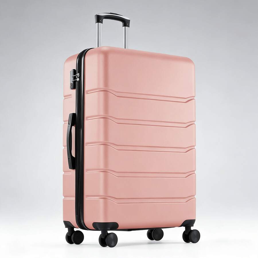 20/24/28 Inch 3-Piece Hard Shell Luggage Set, Lightweight Heavy-Duty ABS Material Expandable Rolling Suitcase With Double Silent Spinner Wheels, Durable Scratch-Resistant Travel Luggage For Business Trips, Weekend Getaways, Family Vacations & Student Travel - 粉色 - 查看 1
