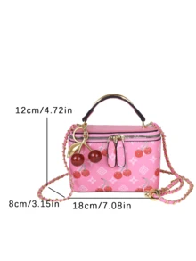 1 chiếc túi xách kiểu hộp thiết kế độc đáo, ví đựng son môi và tiền xu thời trang, túi đeo vai chéo thanh lịch (kèm mặt dây chuyền hình quả anh đào) - Xem 3