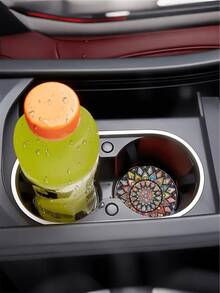 2pcs Absorbent Retro Mandala Flower Car Cup Holder Coaster Mats - Water Cup Coasters For Car Vehicles & Home Desk, Car Interior Accessories For Women - A - View 6