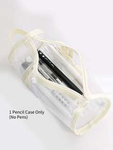 大容量透明铅笔盒，拉链圆筒笔筒，简约文具收纳，适用于学校和办公室 - 彩色 - 查看 6