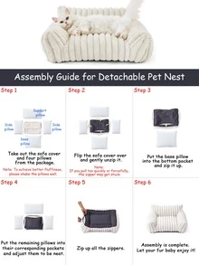 1pc LANGXINGCS Pet Bed, Soft & Cozy Rabbit Fur Cat Sofa, Striped Elegant Dog Bed, Non-Slip Bottom With Zipper Removable Cat Bed, Suitable For Medium/Small Cats And Small Dogs - Multicolor - View 4