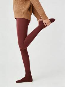 1条200克保暖紧身裤，高腰酒红色不透明连裤袜，加厚加绒保暖长袜 - 彩色 - 查看 4