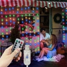 USB供电LED窗帘灯串，8种模式，带遥控器，适用于派对、家居、卧室、厨房、花园、婚礼、斋月、情人节、生日、露营、背景装饰、户外等场合的装饰灯。 - USB窗簾燈串 - 查看 22