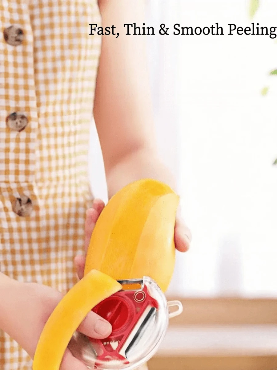 Apple Peeler "3-In-1" Multi-Functional Blade With Button For Easy Switching | Non-Slip Handle | Stainless Steel Kitchen Peeler Stainless Steel Potato Peeler, Slicer, Shredder, Vegetable And Fruit Peeler(1pc,Color Random) - 隨機顏色 - 查看 1