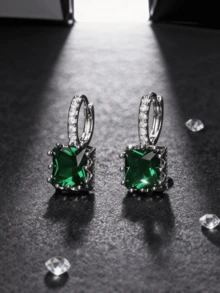 斋月氛围深蓝色方形锆石耳环 - 中东风格闪亮水滴耳环，适合节日装扮 - 綠色 - 查看 5