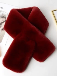 1pc Women's Faux Fur Scarf Shawl, Fashionable Versatile Warm Scarf Shawl For Daily Wear, Autumn/Winter - Burgundy - View 7