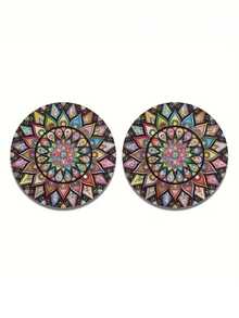 2pcs Absorbent Retro Mandala Flower Car Cup Holder Coaster Mats - Water Cup Coasters For Car Vehicles & Home Desk, Car Interior Accessories For Women - A - View 9