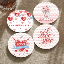 A Set Of Valentine's Day Themed Coasters With Heart, Arrow, And Glass Bottle Decorations - The Classic Valentine's Elements. Accompanied By Romantic Text Like "LOVE", "I Love You", And "HAPPY Valentine's Day", In A Sweet And Hand-Drawn Cartoon Style With A Pink And Blue Color Scheme To Convey The Loving Atmosphere Of Valentine's Day. - Wooden Board-circle Coaster - View 5