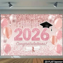 Conjunto de 1 pieza de 2 pancartas de fiesta de graduación 2026 en 2D plano, fondo grande para aula, con globos de colores y diseño de certificado de graduación, decoración de pared impresa resistente a los rayos UV, adecuada para uso en interiores - Rosa - Ver 5