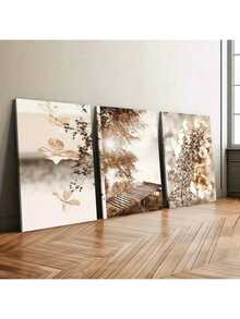 三联帆布墙画套装，现代波西米亚风格湖雾植物帆布画，墙面装饰海报，适用于客厅、卧室、浴室、简约家居办公室，冬季墙面艺术，2D平面设计，完美的房间装饰 - 彩色 - 查看 16
