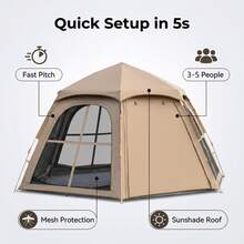 3-Second Quick Setup Hexagonal Tent With Storage Bag And Accessories Included,Lightweight Automatic Pop-Up Beach Camping Tent, Waterproof, Sun Proof Portable Foldable Shelter For Hiking Picnics Festivals & All Outdoor Activities - 中型帳篷 - 查看 3