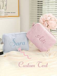 Customizable Personalized Makeup Bag With Name, Custom Makeup Organizer Pouch, Suitable For Portable Toiletries Travel, Bridesmaid Party Gift, Cosmetic Storage Bag, Bridesmaid Gift, Bridal Party Gift, Gift For Her, Custom Toiletry Bag, Makeup Bag, Multi-Functional, Solid Color, Soft, Unique, Her Ideal Gift, Girlfriend, Christmas, Valentine's Day - Multicolor - View 6