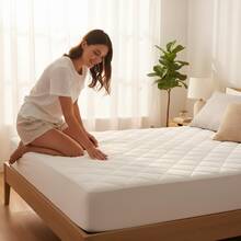 Ecommerc3 Padded, Waterproof And Adaptable Mattress Protector With Elastic Fit - Breathable And Liquid-Resistant Mattress Protector, Maximum Comfort - White - View 1