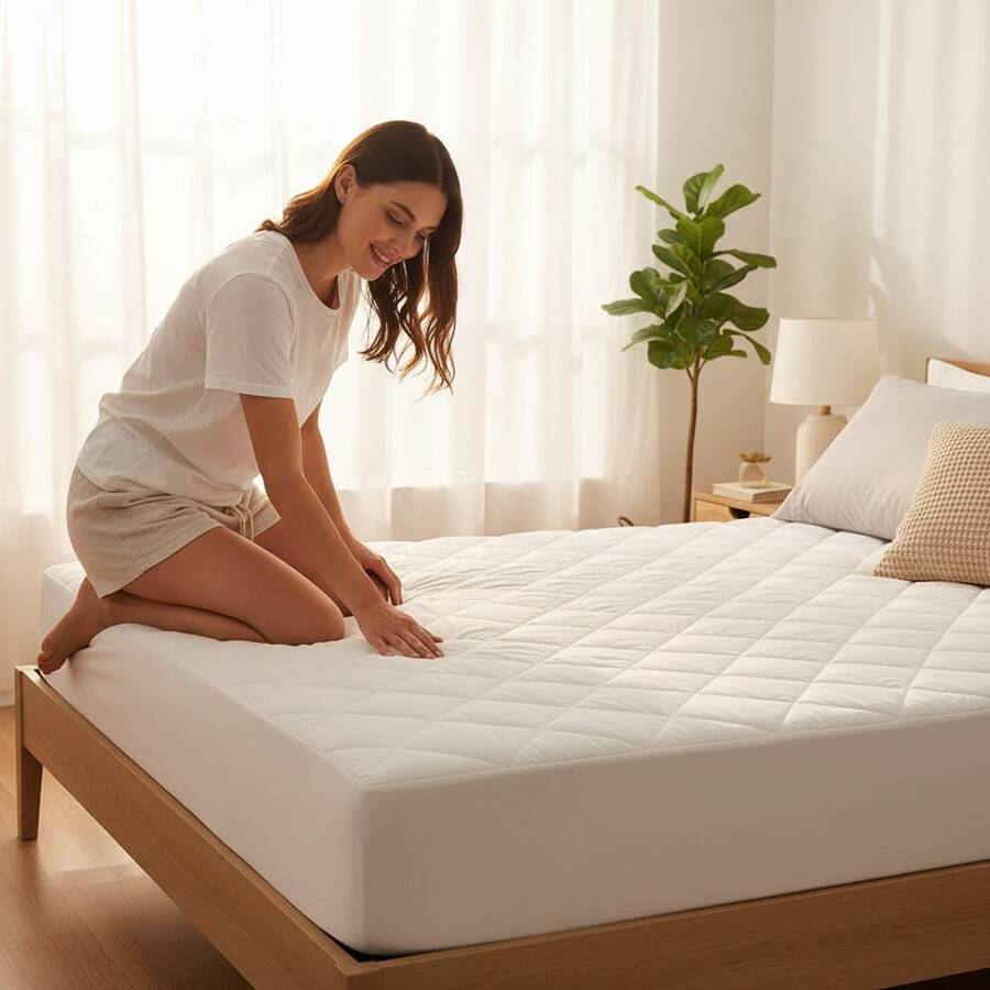 Ecommerc3 Padded, Waterproof And Adaptable Mattress Protector With Elastic Fit - Breathable And Liquid-Resistant Mattress Protector, Maximum Comfort - White - View 1