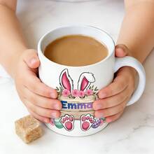 Customized Easter Alphabet Name Mug, Rabbit Initial, Rabbit Easter, Custom Name Mug, Romantic Easter Gift For Boyfriend, Girlfriend, Him, Her - Multicolor - View 6