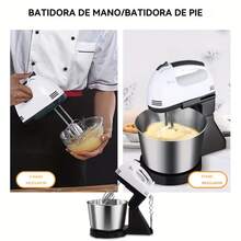 Un combo de batidora de pie y batidora de mano de 7 velocidades, con un bol de acero inoxidable de 2L, una batidora eléctrica y manual con dos batidores y dos ganchos para masa, y una batidora eléctrica silenciosa. - Tipo de Enchufe B USA (110-127V) - Ver 5