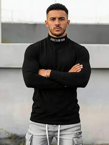 ALTZTAR Herren minimalistisches Rollkragen Bedrucktes T-Shirt, geeignet für Pendeln und Lässig Wear im Frühling/Sommer - Schwarz - Übersicht 5