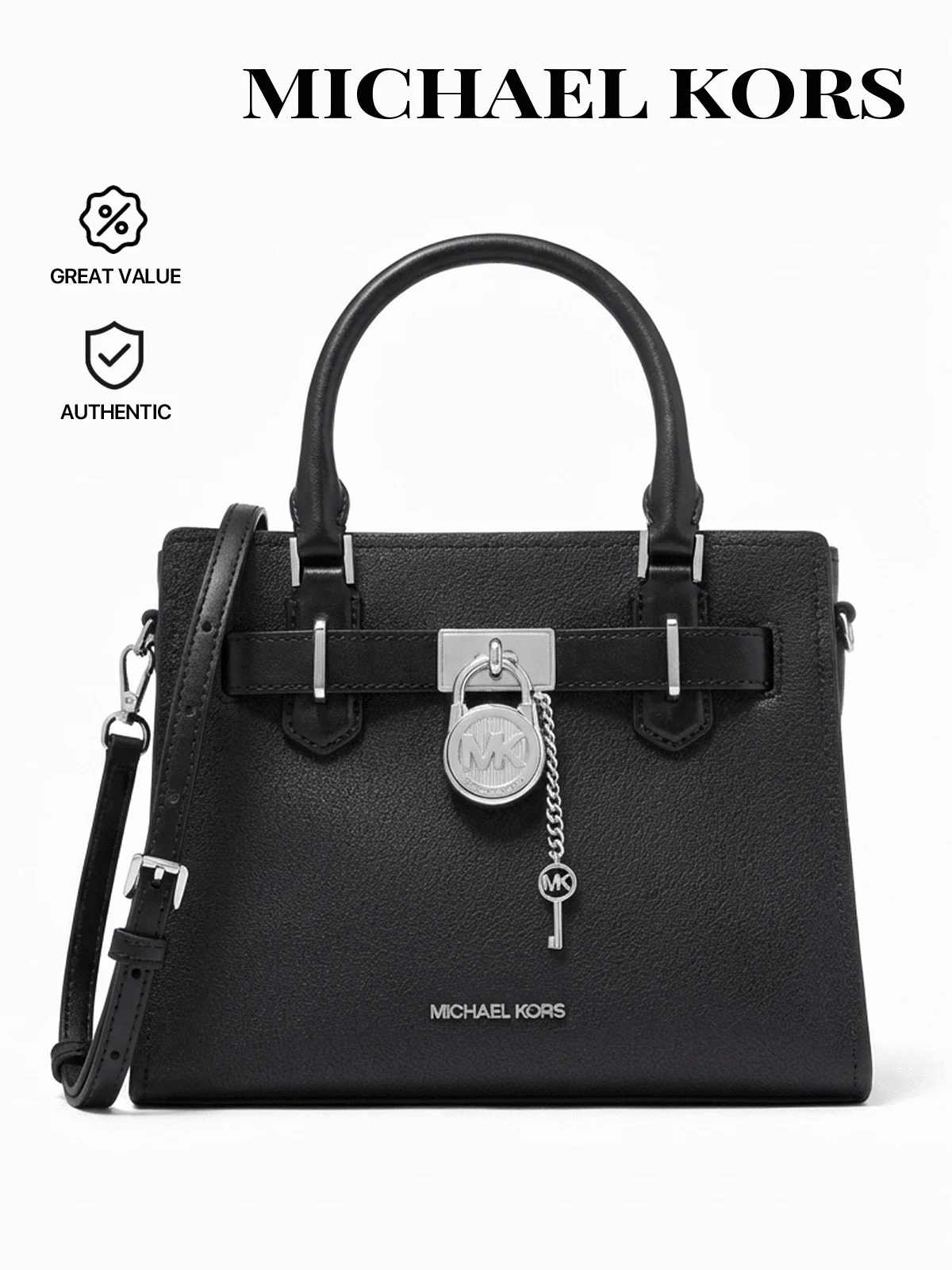 Michael Kors Bolso de hombro HAMILTON S-M para mujer - Bolsos de lujo de moda, diseño premium, bolso elegante para mujer - Regalo - Bolso escolar/Bolso de oficina/Esencial de viaje/Atuendo de viaje/Bolso de viaje de chicas/Artículo esencial diario - Negro - Ver 1