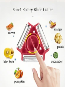 Apple Peeler "3-In-1" Multi-Functional Blade With Button For Easy Switching | Non-Slip Handle | Stainless Steel Kitchen Peeler Stainless Steel Potato Peeler, Slicer, Shredder, Vegetable And Fruit Peeler(1pc,Color Random) - 隨機顏色 - 查看 5
