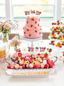 10pcs Strawberry Cake Decorations, Children's Party Supplies Glitter Paper Cupcake Toppers Suitable For Desserts - Multicolor - View 3