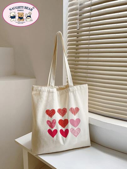 Bolso de lona con estampado de corazón - bolso escolar para graduados, adolescentes, estudiantes de secundaria y universitarios, perfecto para exteriores, viajes y vuelta al cole en San Valentín