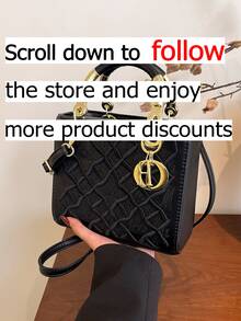 时尚优雅的高端达芙妮女士手提包，2026新款时尚菱形图案托特包、单肩斜挎包、圣诞礼物、旅行和派对包 - 黑色 - 查看 3